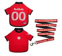 New York Red Bulls Dog Jersey & Leash Set, Size Large | New York Red Bulls dog jersey and matching leash featuring authentic team colors and official club graphics.