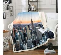 New York Sherpa Blanket New York City Manhattan Skyline Cityscape Fleece Throw Blanket Contemporary Artistic Sunset Landscape for Sofa Bed King 87x94 Inch