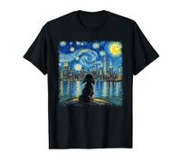 New York Skyline Hudson Van Gogh Style Cute Dog Starry Night Value Graphic T-Shirt
