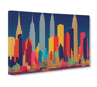 New York Skyline Retro Abstract Canvas Wall Art Print Ready to Hang, Framed Picture for Living Room Bedroom Home Office Décor, 30x20 Inch (76x50 cm)