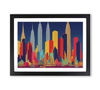New York Skyline Retro Abstract Framed Wall Art Print A2 Black
