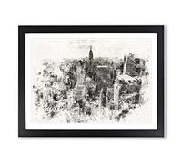 New York Skyline Vol.6 Watercolour Modern Framed Wall Art Print, Ready to Hang Picture for Living Room Bedroom Home Office Décor, Black A4 (34 x 25 cm)