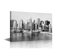 New York Skyline Wall Art Night Cityscape Wall Decorations for Living Room Panoramic Cityscape Picture Print On Canvas 1 Panels Artwork For Home Walls Stretched and Framed Ready to Hang 36x24 in