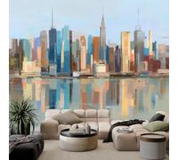 New York Skyline Wall Mural Self Adhesive Wallpaper, Skyscraper Architecture 300 x 280 cm Home Wall Decor Photo Wallpaper, Removable Non-Woven Mural for Living Room & Bedroom
