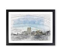 New York Skyline with The Twin Towers in Abstract Framed Print | A2 Black Framed Wall Art | Ready to Hang | Abstract Cityscape Picture | Living Room Bedroom Lounge Office