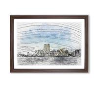 New York Skyline with The Twin Towers in Abstract Framed Print | A2 Walnut Framed Wall Art | Ready to Hang | Abstract Cityscape Picture | Living Room Bedroom Lounge Office