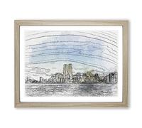 New York Skyline With The Twin Towers In Abstract Modern Art Framed Print | A3 Oak Framed Wall Art | Ready to Hang | Abstract Cityscape Picture | Living Room Bedroom Lounge Office