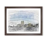 New York Skyline With The Twin Towers In Abstract Modern Art Framed Print | A4 Walnut Framed Wall Art | Ready to Hang | Abstract Cityscape Picture | Living Room Bedroom Lounge Office
