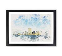 New York Skyline with The Twin Towers Watercolour Framed Print | A2 Black Framed Wall Art | Ready to Hang | Modern Cityscape Picture | Living Room Bedroom Lounge Office