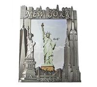 New York Souvenir Metal Pewter Picture Frame with Statue of Liberty Empire State Building Freedom Tower NYC Skyline Fits 4x6 Photo