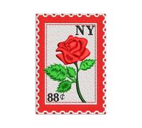 New York Stamp Rose Flower 3-Inch Embroidered Patch - Travel Souvenir Applique Patch - Iron-On or Sew-On for Baseball Caps, Clothes, Backpacks & Travel - Gift for Friends and Family