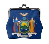 New York State Flag Coin Purse-Leather Kiss Lock Wallet Small Clutch | Compact Holds Cards Coins Keys. Soft Pu Leather. Gift Ready.