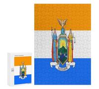 New York State Flag Funny Wooden Puzzle with Storage Box Adults Vertical Jigsaw Puzzles Challenge Gift for Family Game