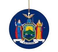 New York State Flag Print Ceramic Round Pendant For Travel Ornaments For Home Decor Christmas Ornament