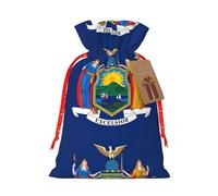 New York State Flag Print Christmas Burlap Gift Bag With Drawstring, Present Small Favor Pouch For Birthday Parties-S Size