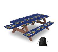 New York State Flag Print Waterproof Picnic Table Cover With Bench Cover Set Of 3 Elastic Edge Durable Outdoor Tablecloth