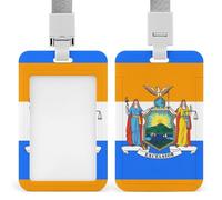 New York State Flag Push-Pull ID Badge Holder Vertical Clear Holders with Lanyard Key Card Work Clip for Office Men Women