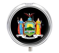 New York State Flag Round Pill Box Organiser 3 Compartment Medicine Case | Portable Compact Mini Fashion Pattern Decorations Mirror Jewellery Boxes