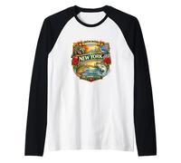 New York State Symbols Novelty Graphic Design Souvenir Raglan Baseball Tee