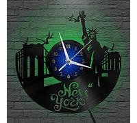 New York Statue of Liberty Scenery theme 8 Vinyl Record vintage Wall Clock for Kitchen(B,with LED)