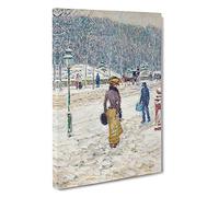 New York Street By Childe Hassam Canvas Print | Gallery Wrapped 30mm Frame Wall Art | 30x20 inches | Ready to Hang | Classic Cityscape Picture | Living Room Bedroom Lounge Office