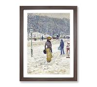 New York Street By Childe Hassam Classic Painting Framed Print | A2 Walnut Framed Wall Art | Ready to Hang | Classic Cityscape Picture | Living Room Bedroom Lounge Office