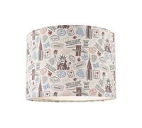 New York Themed Cotton Lamp Shade with Statue of Liberty Big Apple and Brooklyn Bridge etc | Cream Cotton Inner Lining | 18cm x 25cm by Happy Homewares