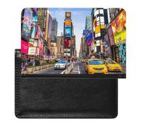 New York Times Square Passport Cover Family Printed Leather Passport Holder Minimalist Front Pocket Slim Travel Wallet Cover Case Lightweight Credit Card Holder for Women Men