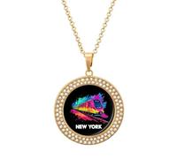 New York Train Necklace for Women Adjustable Jewelry Pendant for Mom Wife Girlfriend Gifts Golden-style