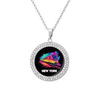New York Train Necklace for Women Adjustable Jewelry Pendant for Mom Wife Girlfriend Gifts Silver-style