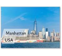 New York, USA- Cruise Ship Norwegian Joy Sailing Next to Manhattan in New York. Skyline of New York Manhattan Sailing on The River Cruise Liner NCL Design 1, Fridge Magnet