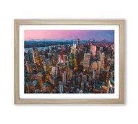 New York View In Abstract Modern Art Framed Print | A2 Oak Framed Wall Art | Ready to Hang | Abstract Fantasy Picture | Living Room Bedroom Lounge Office