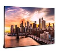 New York Wall Art Bedroom Sunset Brooklyn Bridge Skyline Wall Decor NYC Cityscape Poster for Office USA Downtown Canvas Pictures City Skyscraper Panoramic Artwork Living Room Home Decorations 12x16”
