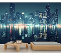 New York Wall Murals, Bustling City Mural, Night View Wallpaper for Living Room Bedroom Office Hotel Bar Ceiling Decor - 400x280cm