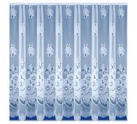 New York White Floral Net Curtain - Scalloped Hem Design with Dust & Pollen Filtration - Rod Slot Top - Width 7m / Drop 48" (122cm) - Sheer Window Panel for Privacy and Light Filtering