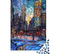 New York Winter Glow Adult Paper Puzzle, Downtown Architecture at Night, Weekend Hobby, Matte Printed Jigsaw, Birthday Gift for Adults, Adult Puzzle, 52x38cm/1000pcs