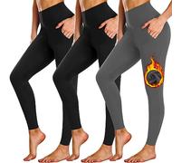NEW YOUNG 3 Pack Fleece Lined Leggings with Pockets for Women,High Waisted Thermal Warm Winter Yoga Pants
