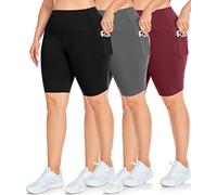 NEW YOUNG 3 Pack Plus Size Biker Shorts with Pockets for Women-High Waisted 8" Yoga Pants Workout Shorts