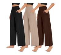 NEW YOUNG 3 Pack Women's Wide Leg Pants with Pockets High Waist Loose Sweatpants Casual Lounge Yoga Workout Palazzo