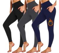 New Young Leggings with Pockets for Women High Waist Tummy Control Workout Yoga Leggings 3 Pack, Black, Grey, Navy Blue, (3pack-Black,Navy,Grey), 3XL