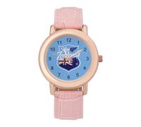 New Zea-Land Flag Funny Watches for Women Pink Leather Strap Quartz Watch for Small Wrists