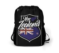 New Zea-land Flag Trendy Drawstring Backpack Lightweight Gym Bag with Shoes Compartment Printed String Daypack