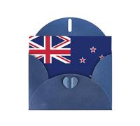 New Zealand Flag Horizontal Holiday Card With Blue Heart Shaped Envelope And Write Various Holiday Greetings