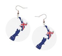 New Zealand Flag Map Printed Round Earrings For Women, 1 Pair Lightweight Leather Pierced Earrings Set Trendy Jewelry Gifts For Women Girls