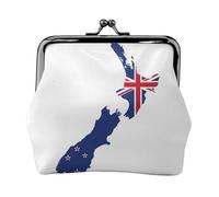 New Zealand Flag Map small makeup bag for purse,kiss lock bank card storage bag retro compact multifunctional change bag, Black, One Size, Art Deco
