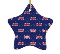 New Zealand Flag Printing Christmas Ornaments, Ceramic Star Design With String For Holiday, Star Christmas Decorations