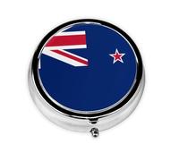 New Zealand Flag Round Mini Pill Box: 3-Compartment Portable Metal Pill Organizer with Snap Closure, Ideal for Daily Travel Use