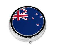 New Zealand Flag Round mini Pill Box, Lightweight and Portable, with 3 Plastic Inserts, Suitable for Carrying in Pockets or Wallets.