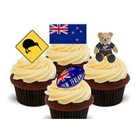 New Zealand Fun Pack, Edible Cupcake Toppers - Stand-up Wafer Cake Decorations (Pack of 24)