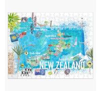 (New Zealand Illustrated Travel Map with Tourist Highlights=3314) Jigsaw Puzzle Wooden 300-Piece for Adults Kids Seniors- Home Decor Family Activity Game Wall Art 38x26cm / 15x10inch Birthday Party Gi